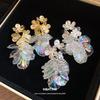 K Real Gold Electroplated Silver Needle Zircon Flower Fringed Earrings Simple Fashion Stud Earrings Light Luxury High-end Earrings Women