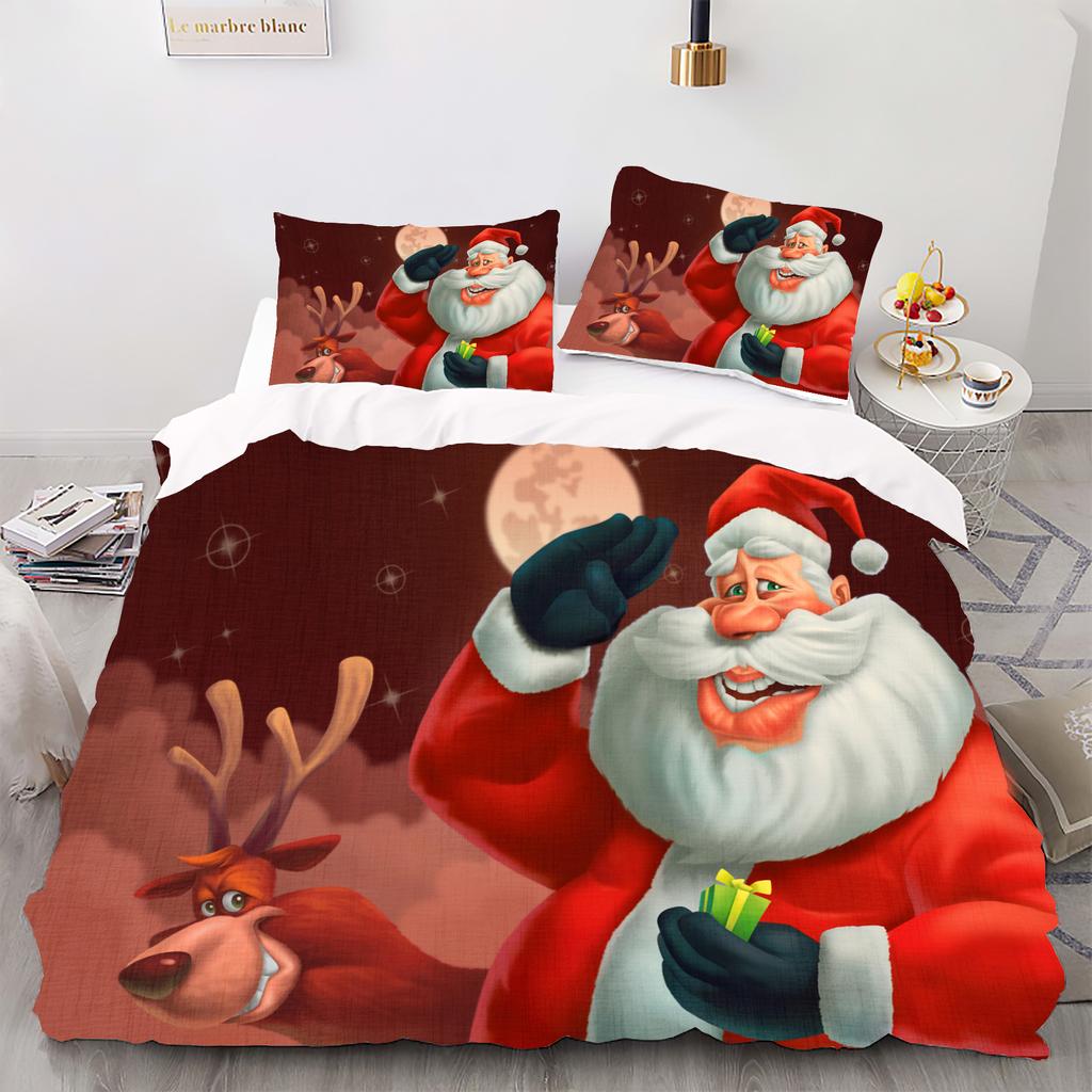 Christmas Style Digital Printed Duvet Kit - Polyester - Bedroom Decor -1 Bed Cover +2 Pillowcases (no pillow core)
