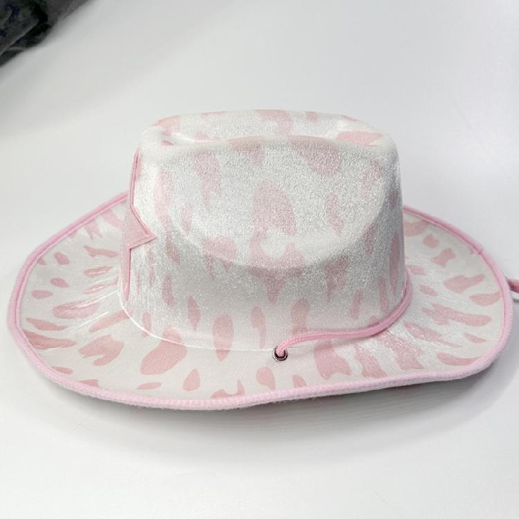 Sequins Cowgirl Hat for Women Pink Cowboy Hat with Cow Print for Theme Party