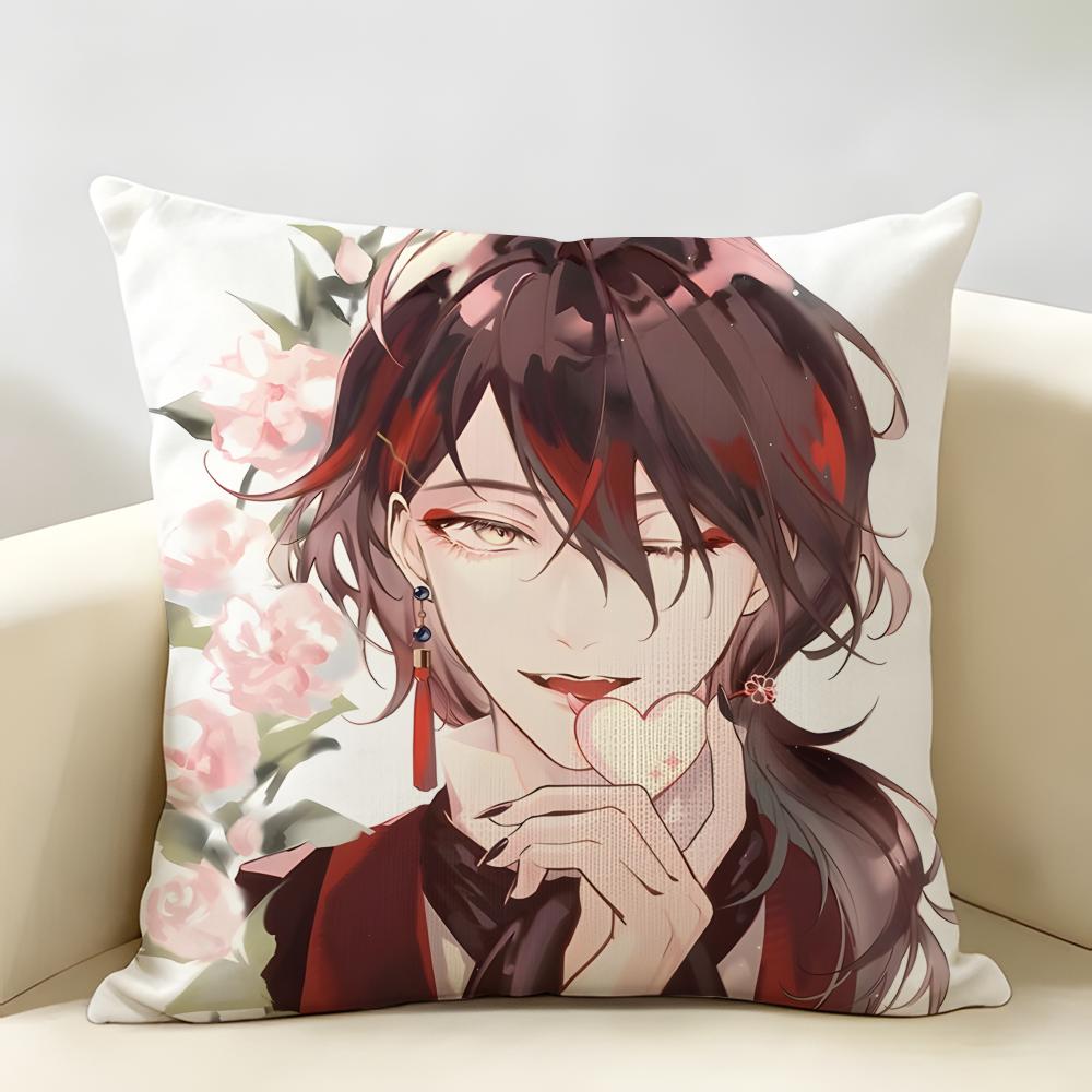 VVtuber Vox Akuma Cute Anime Cushion Cover Natural Linen Organic Fabric DoubleSided Printing Room Sofa Decor Pillow Case