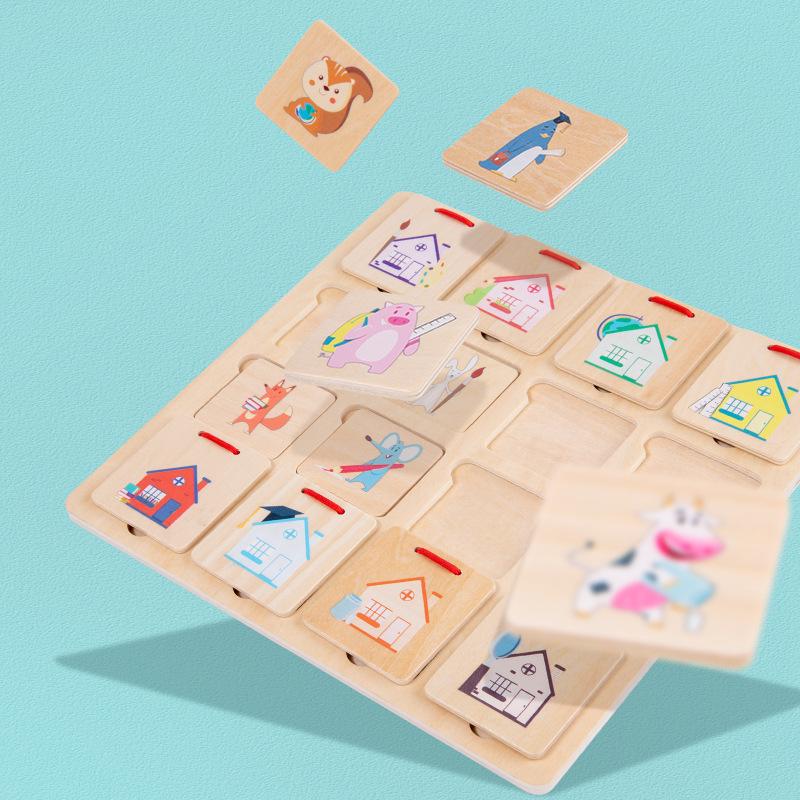 Small Animal Homes Puzzle: Early Education Matching Board Toy for Baby Concentration Training.