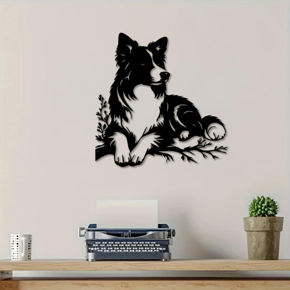 Eisen Wandkunst Border Collie Hund Skulptur Metall Haus Garten Dekor Schwarz Weiß