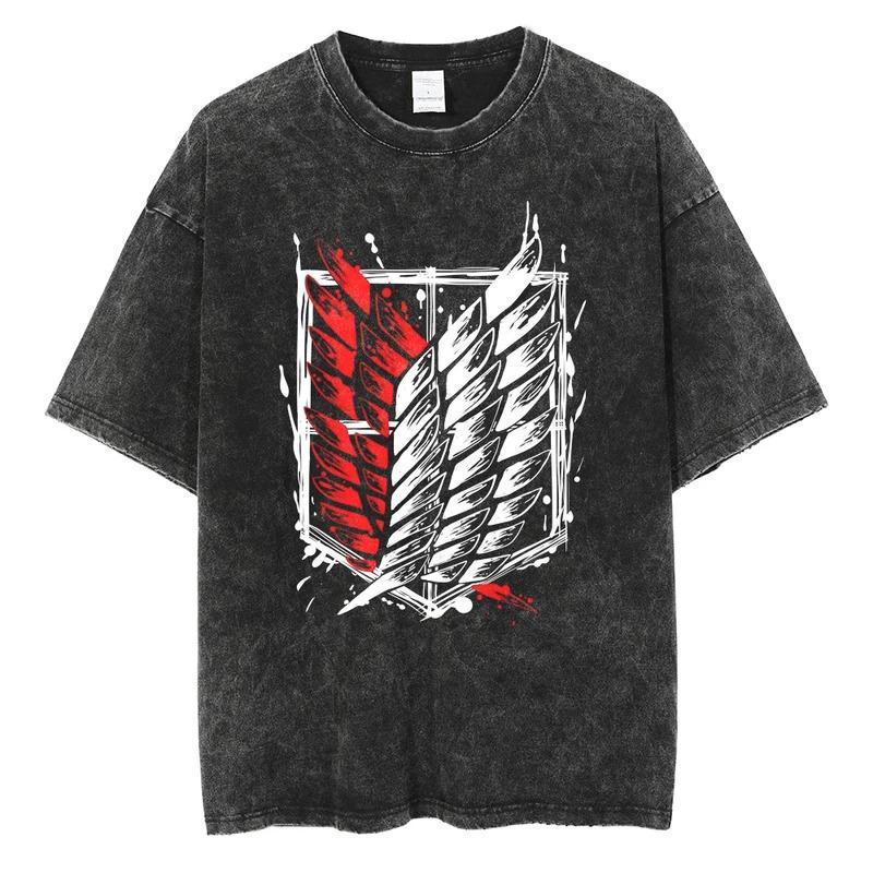 

Men Harajuku Anime Graphic T-shirts Streetwear Vintage Acid Washed Cotton Oversized T Shirt Loose Short Sleeve Tops Tees Tshirt S