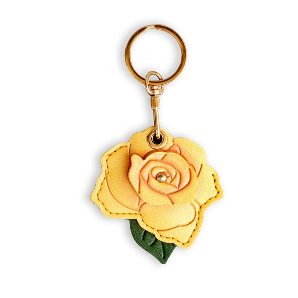 3D Rose Rose Flower Bag Keychain PU Leather Entrance Guard Card Holder Bag Hanging Ornament  Travel