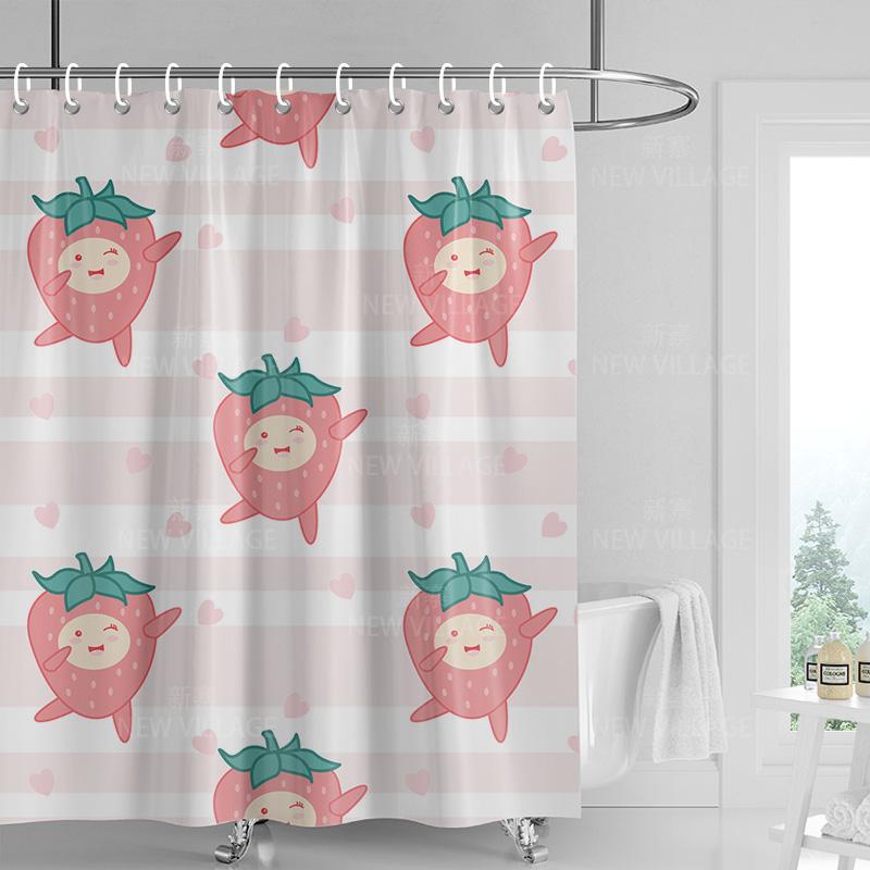 Home shower curtains bathroom Decora waterproof fabric non-slip bathmat water absorption curtain Modern nordic boho plant fruit