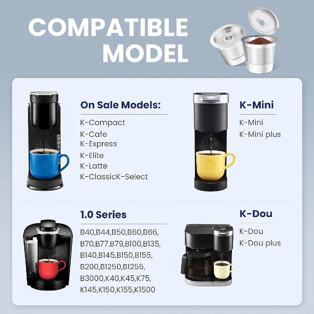 Reusable Stainless Steel K-Cup Compatible Coffee Pod Holder Filter Cup for Multiple Models Home Kitchen Coffee Utensils