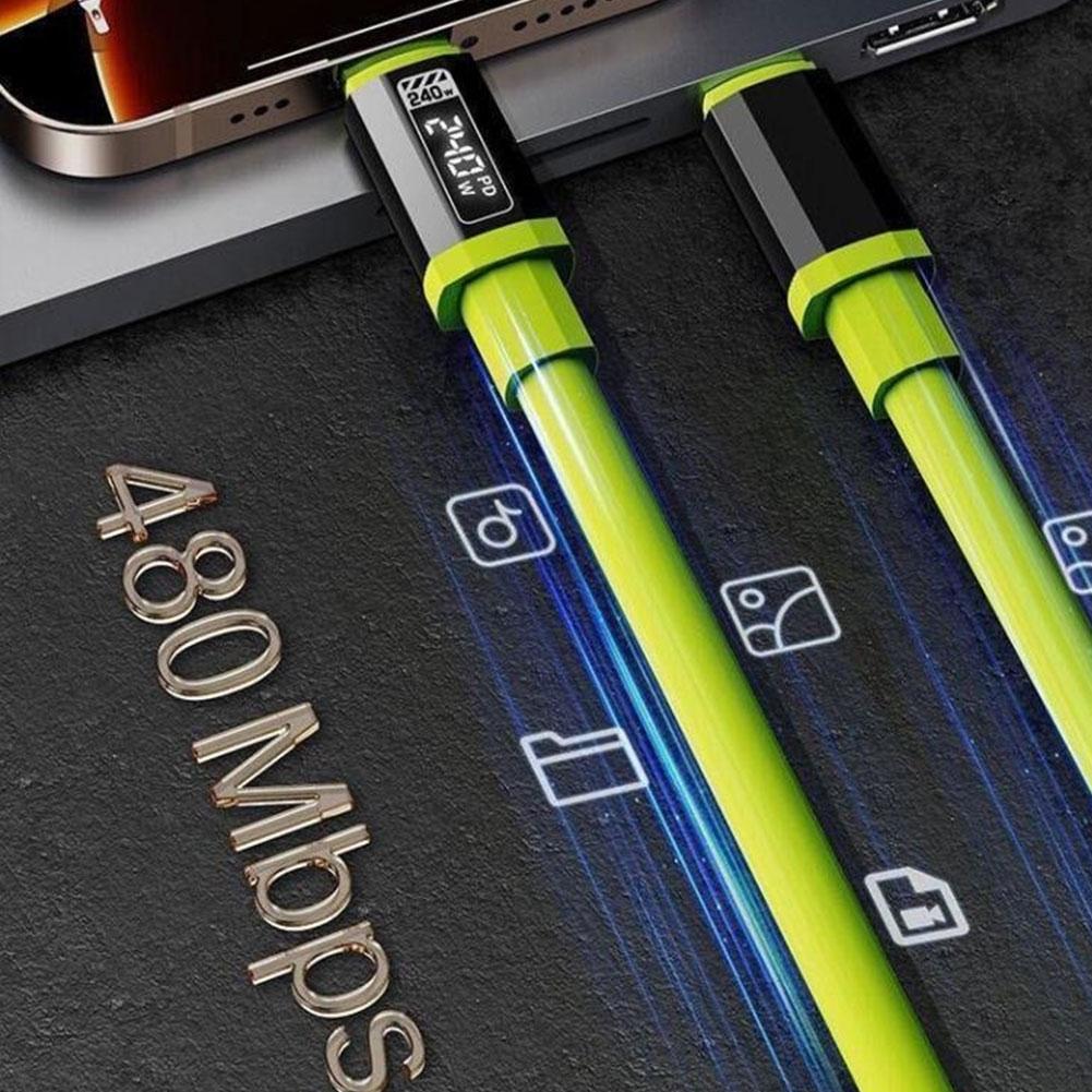 1-2m USB To Type C Data Cable 240W Type-C Digital Display Wire Cord for IPhone 16 Samsung Mi Quick Transfer Charging Cable