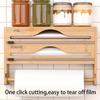 Bamboo Cling Wrap Cutter Box with Kitchen Paper Holder 2 In 1 Storage Organizer for Home
