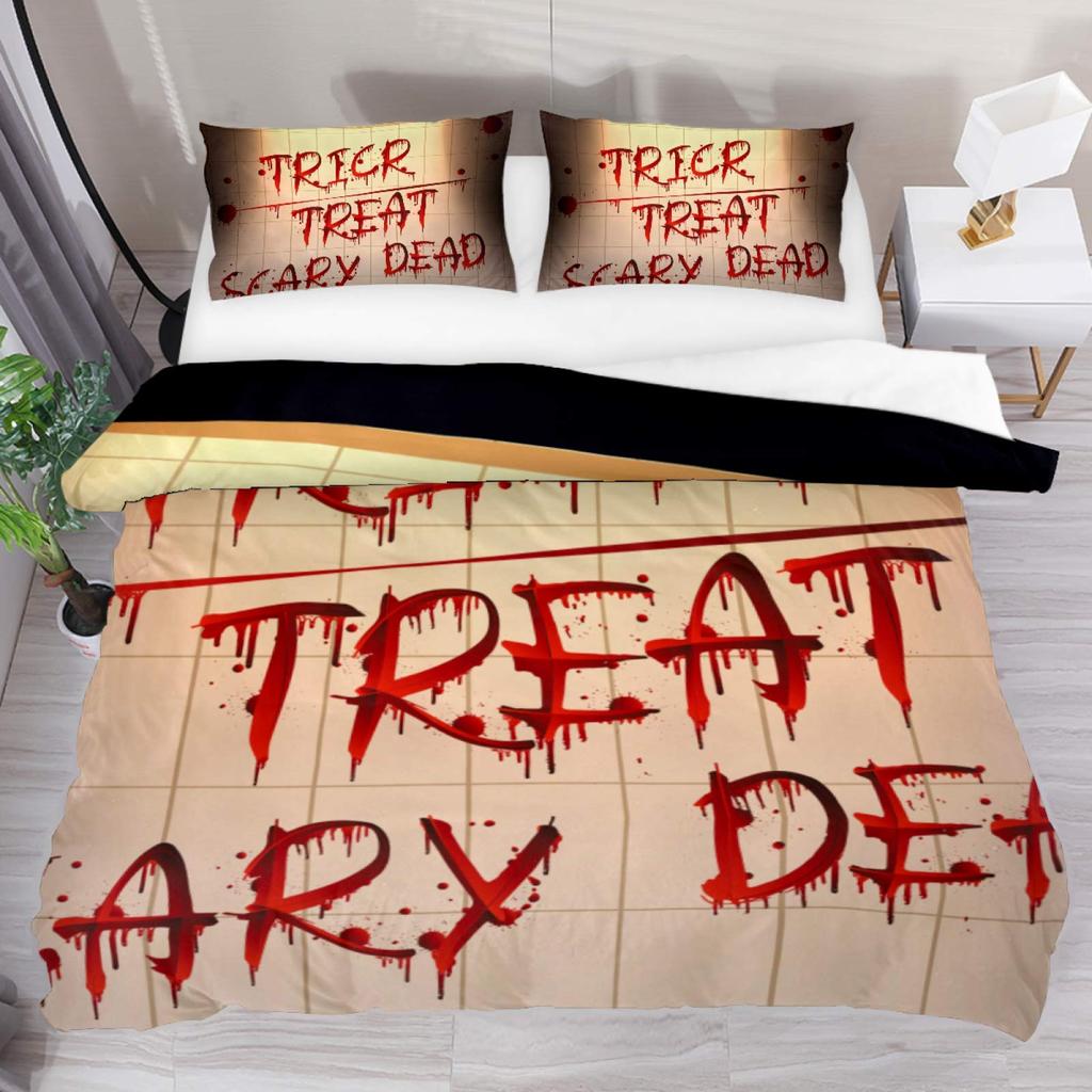 Halloween King Queen Duvet Cover Horror Blood Hand Bedding Set For Teens Scary Red Blood Stains 2/3pcs Polyester Quilt Cover