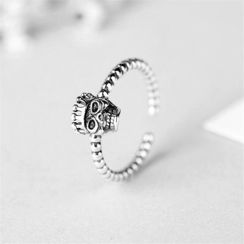 New Thai Silver Personality Creative Skull 925 Sterling Silver Jewelry Retro Hip Hop Style Twist Exquisite Opening Rings R189