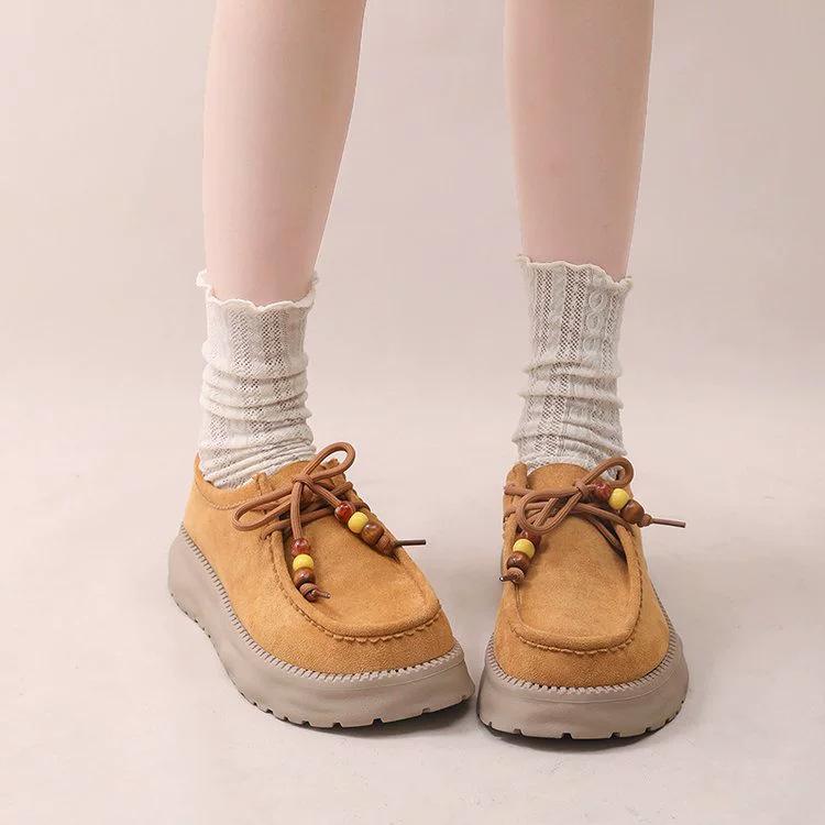 Boken platform-soled lace-up single shoes women's autumn new shoes comfortable and versatile medium heel women's shoes fashion