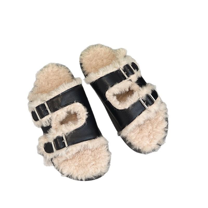 Design sense lamb wool slippers women's outer wear 2025 new spring retro velvet Boken non-slip cotton slippers