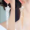 Pendientes lineales de fiesta con borlas largas y gancho colgante con diseño de flores y diamantes de imitación para mujer
