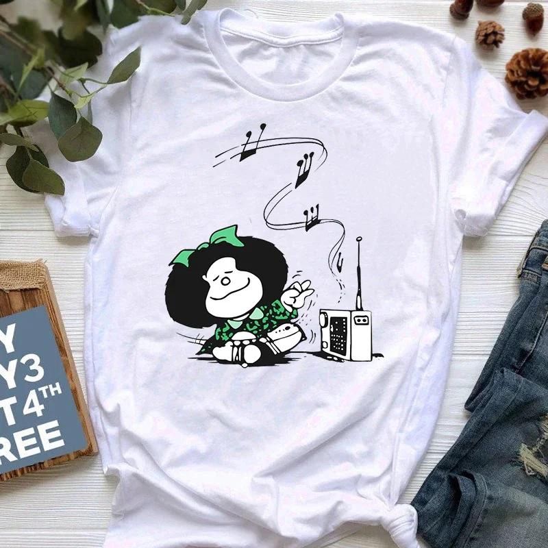 Mafalda T-shirt Women Summer Harajuku Letter Print Short Sleeve Fashion Creativity Casual Girl Tops Tee 90s Cartoon Tshirt Femme