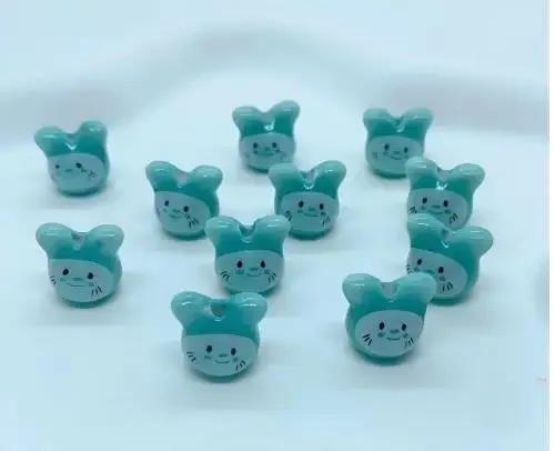 DW19 10PCS 12mm Cute Mini Cartoon Rabbit Beads Spacer Beads Charm Jewelry Making DIY Bracelet Necklace Material Accessories