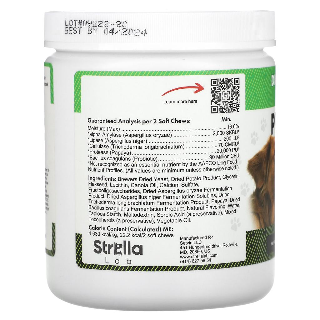 StrellaLab Probiotics, Digestion + Immune Function, For Dogs, 120 Soft Chews, 288g (10oz)