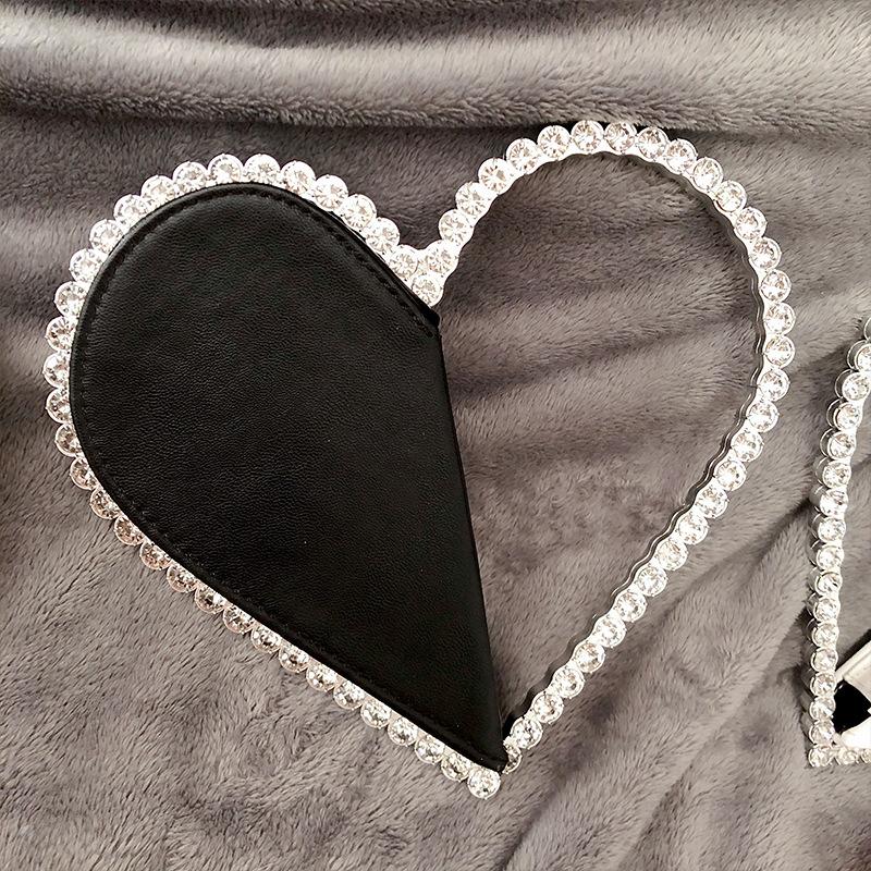 Clutch da Sera a Forma di Cuore Rosso con Diamanti Donna Designer Chic Strass Portafoglio Nero Festa Nuziale Sac A Main
