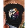 Women Tree of Life Yin Yang Print T-Shirt Crew Neck Short Sleeve Spring Summer Casual Top