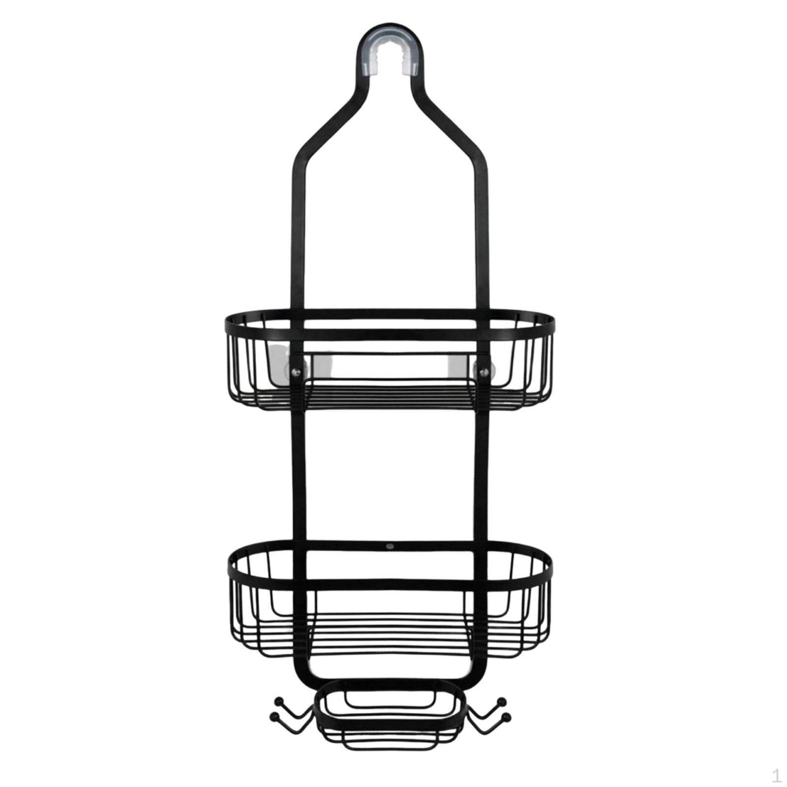 Over the Shower Fixture Organizer With Hooks Rack Rust Resistant Metal чёрный