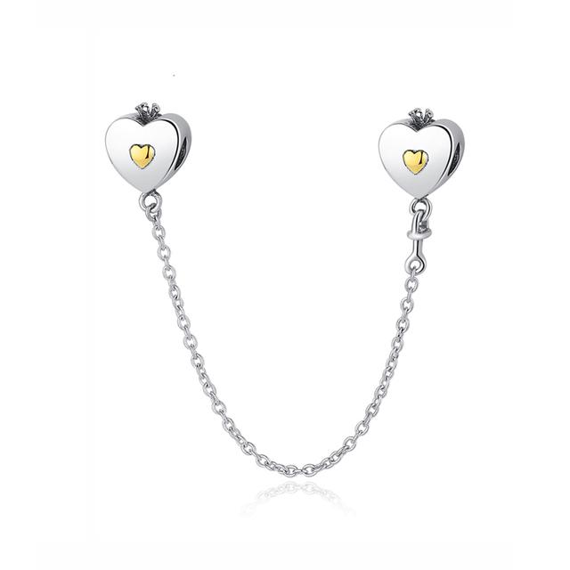 Original 100% 925 Sterling Silver Bead Charm Safety Chain Charms Crystals Beads Fit Bracelets Women Fashion DIY Jewelry