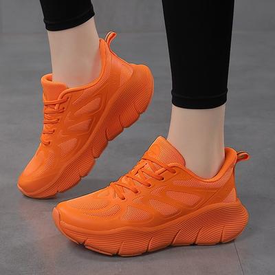 Women's Orange Sneakers Breathable Mesh Sneakers Woman Tennis Shoes Outdoor Thick Sole Casual Sports Shoes Ladies Sneakers