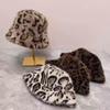 Winter Plush Leopard Print Oversized Bucket Hat Unisex Fashion Ear Protection Hat