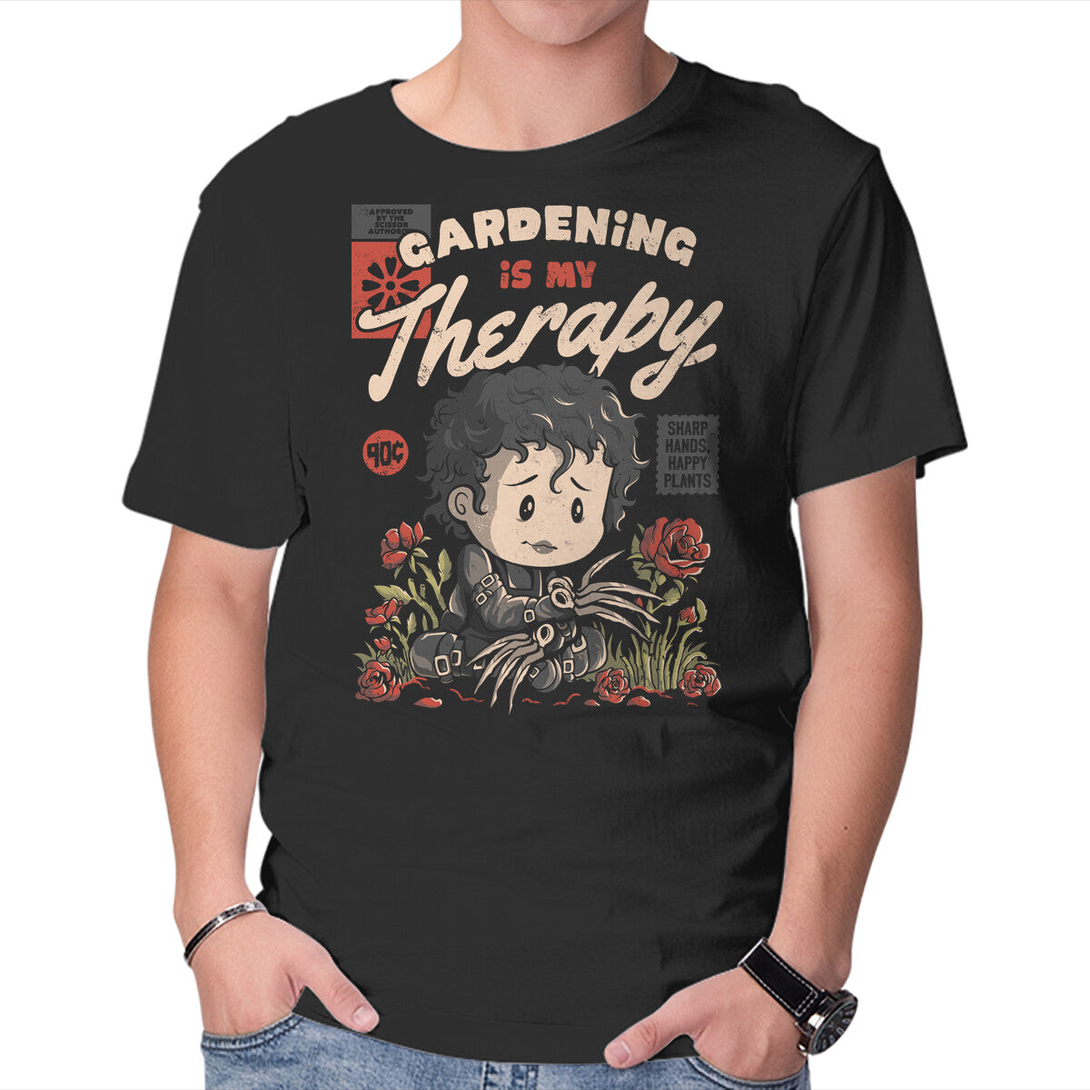 Unisex Crew Neck T-Shirt Gardening Is My Therapy Graphic Short Sleeve Casual Tee M