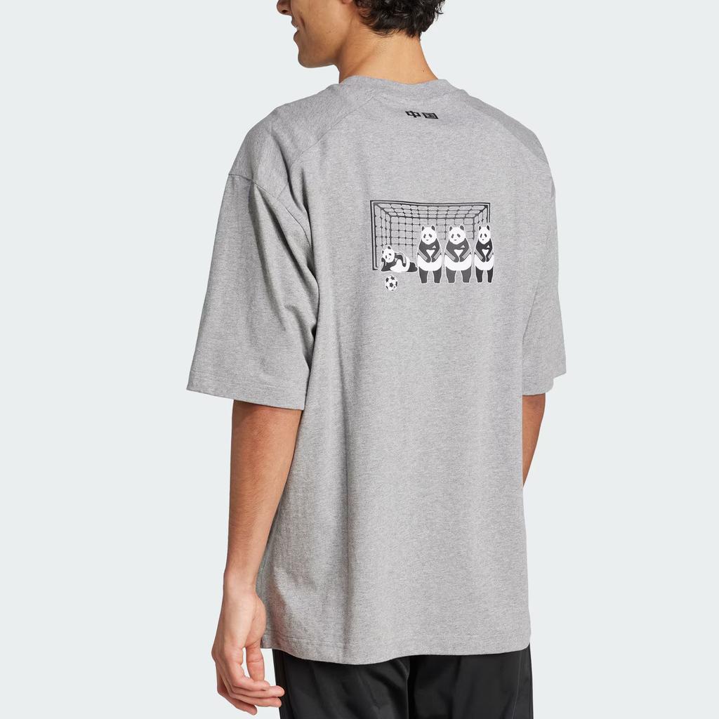 Adidas Panda Goal Graphic Printed Sports Casual Crew Neck Short Sleeve T-Shirt Unisex Tops Heather-Grey JZ3272