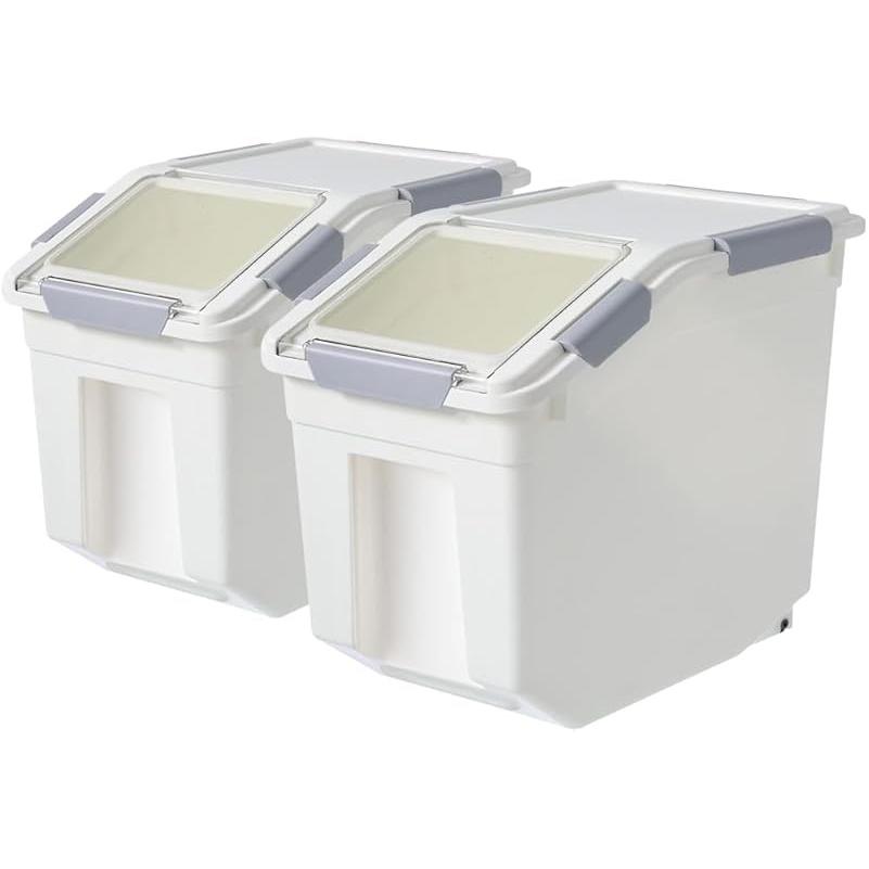 2 Pcs 5.5 LB Rice Storage Container, Airtight Cereal Flour Dispenser with Pouring Spout & Measuring Cup, Kitchen Plastic Clear Dry Food Storage Bin