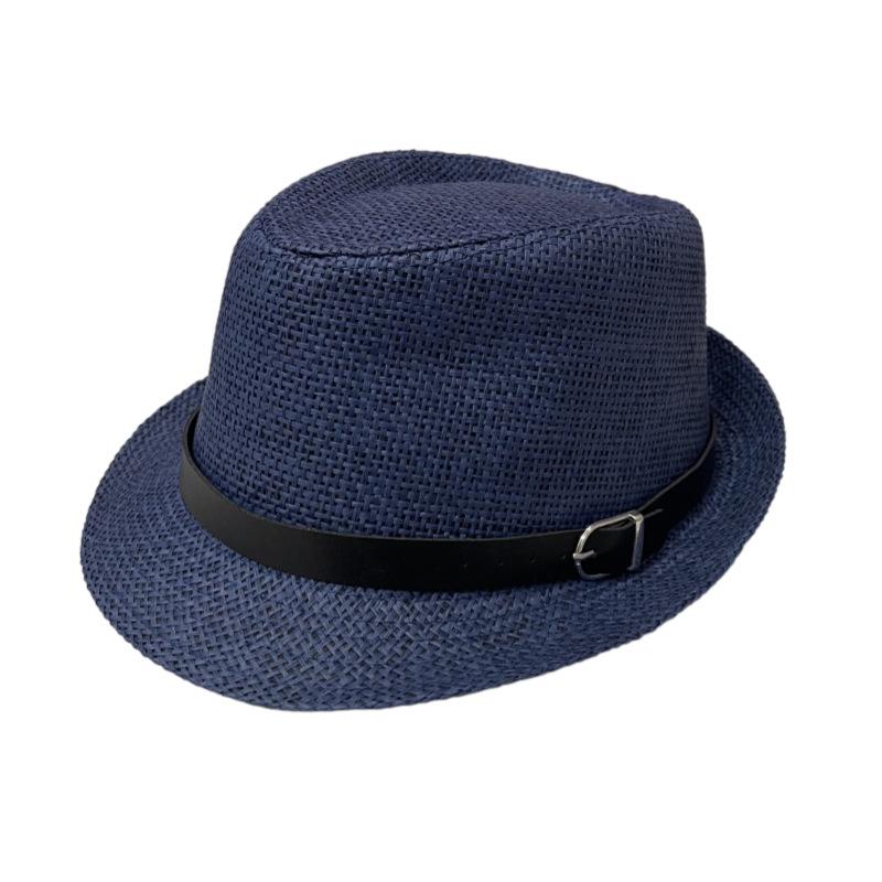 Unisex Fedora z szerokim rondem ze słomy papierowej z klasycznym skórzanym paskiem do ochrony przed słońcem