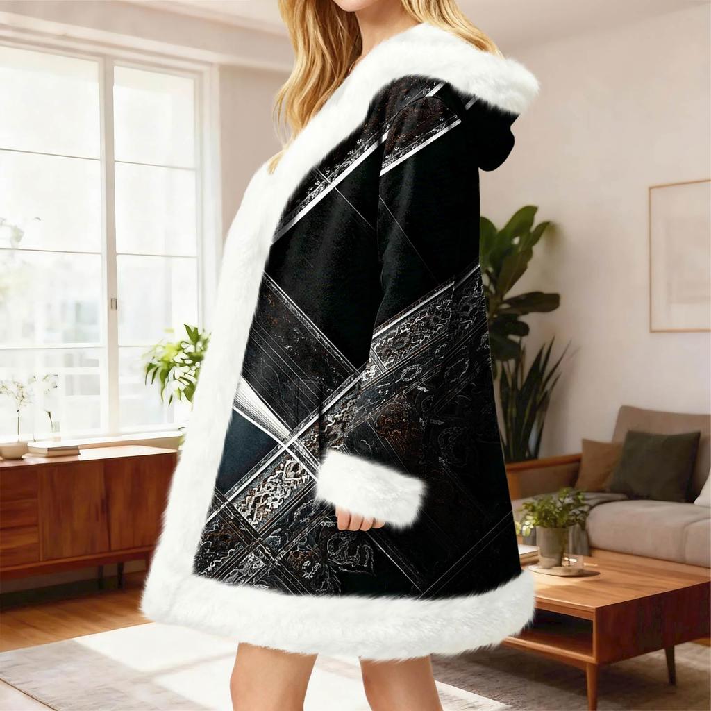 Lässiger Damen-Fleece-Kapuzen-Cardigan mit Taschen Warme Oberbekleidung