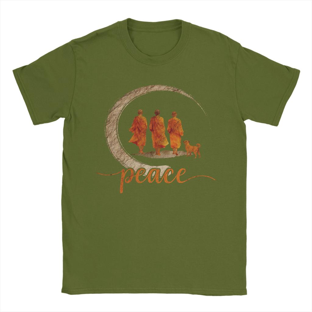 Mens TShirt Peace Walking Monks Minimalist Zen Vintage 100 Cotton Tees Short Sleeve T Shirt O Neck Clothes Graphic