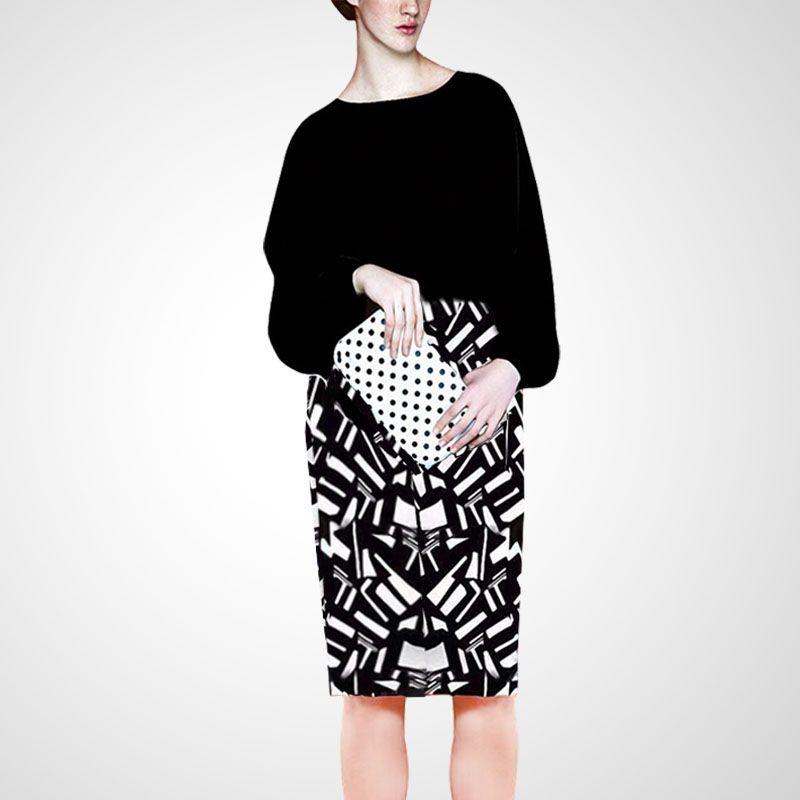 

Деловой наряд в горошек Юбка Минималистичный топ с длинным рукавом Black + Square Print M