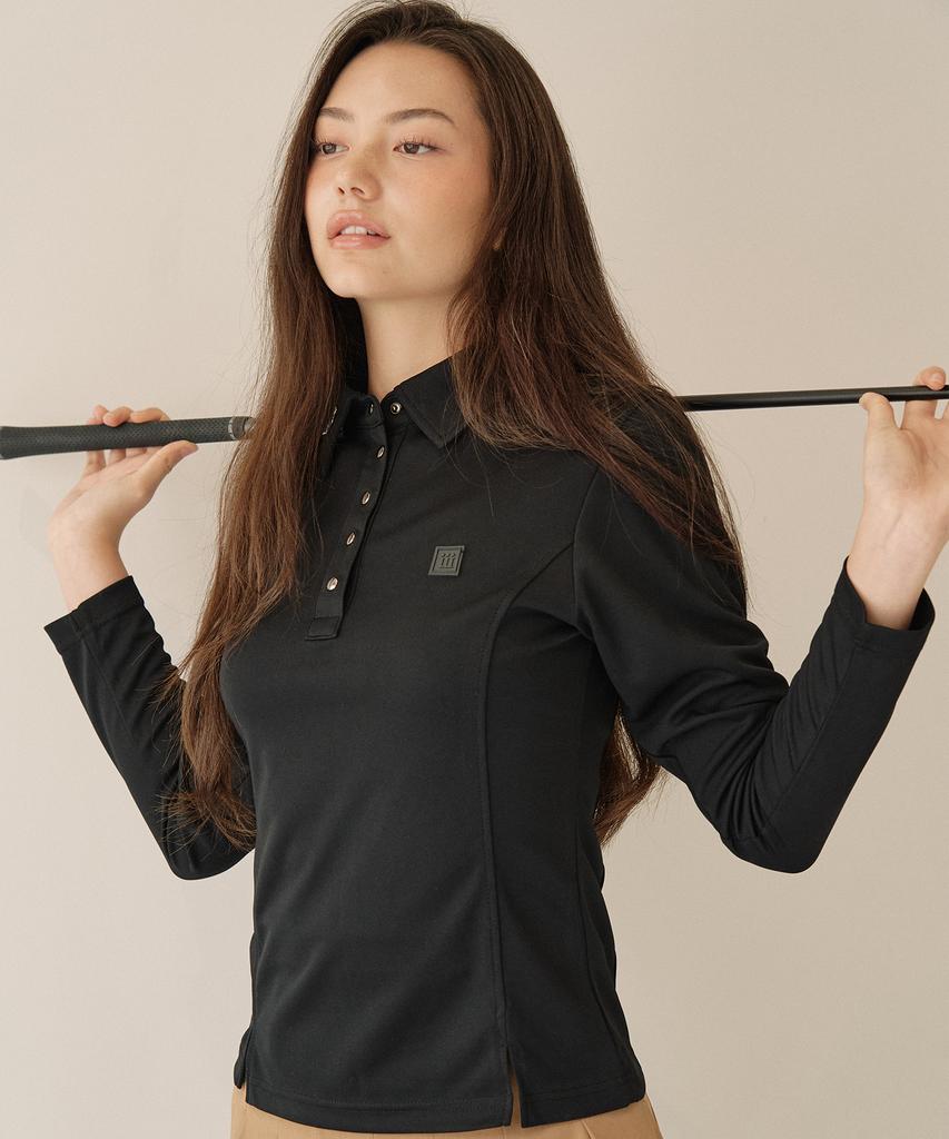 MARJE Line Puff Long Sleeve Pique Shirt Black