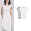 Summer New Women Clothes French Style Design Sense Slim Version Rib Simple Short Sleeve Round Neck T-shirt 5644006