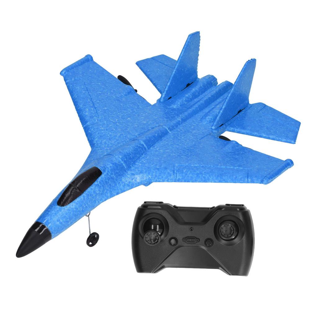 RC Glider Plane Waterproof Drop Resistant Dual Motor Remote Control Aircraft Fighter with LED Colorful Light Bars Blue