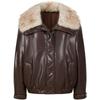 Annaco Women's Faux Fur Collar PU Leather Short Winter Jacket