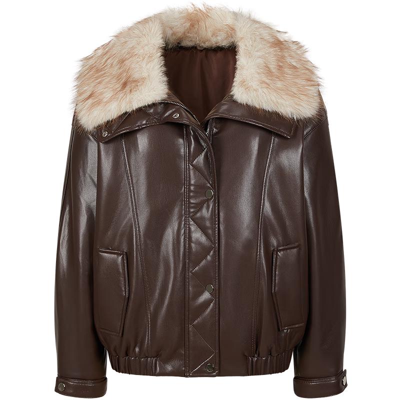 

JUZI Annakao Пальто короткое из искусственной ПУ кожи цвета янтарного свечения с воротником из искусственного меха M