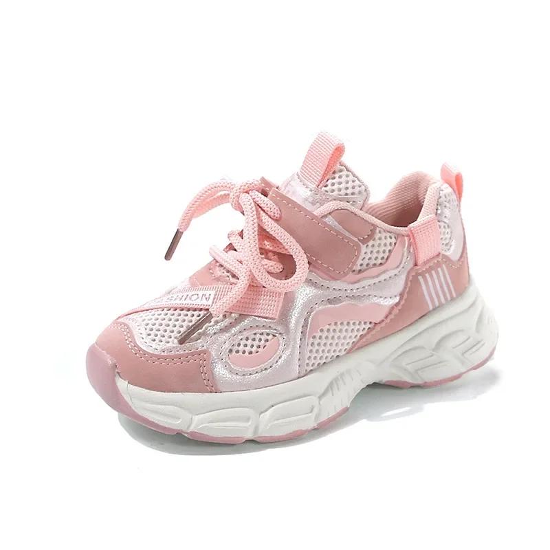 

Boys Girls Sports Shoes Non-slip Hook&loop Children Casual Shoes Thick Soft Sole 2025 New Fashion Kids Running Shoes Mesh Trendy 21 розовый