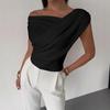 Camiseta sin mangas de color sólido para mujer, estilo simple, hombro caído, corte ajustado, top corto sin mangas