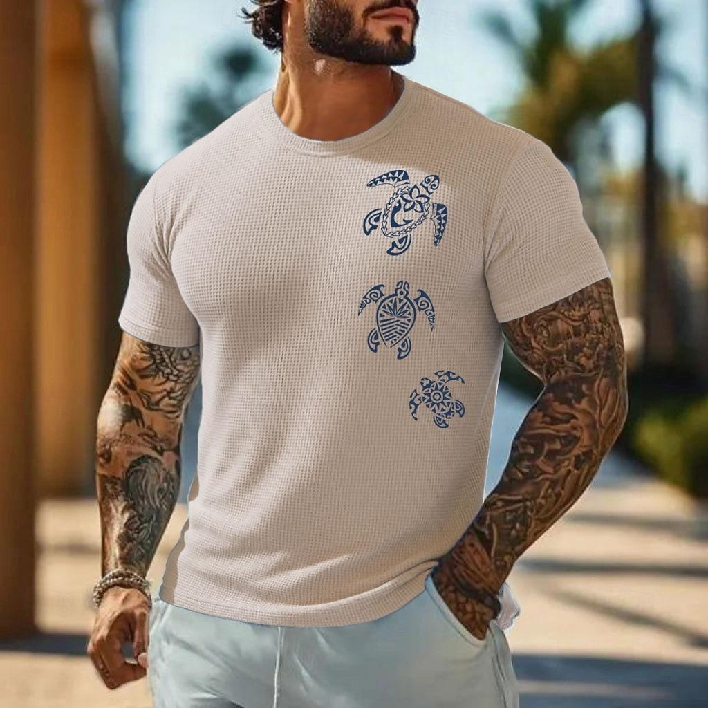 Maglietta a Maniche Corte Waffle Maori Tartaruga da Uomo Stampa 3D Girocollo Camicia Vacanza Tropicale Quotidiana