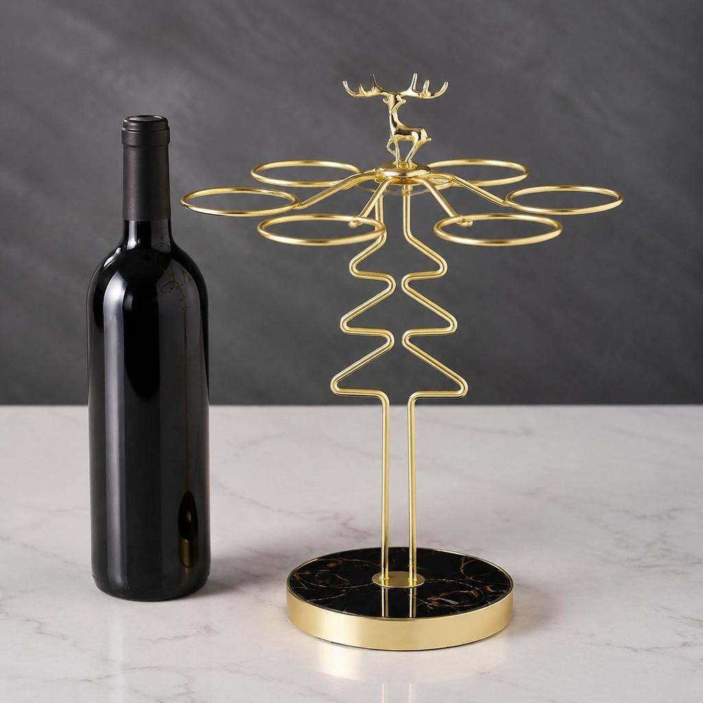 Wine Glass Holder, Metallic Countertop Stemware Rack for 6 Glasses, Home Bar Accessories