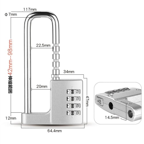 Tumecos Padlock, Password Lock, Combination Lock, Adjustable 4-Digit Combination Lock, Number Padlock, for Outdoors, Schools, Businesses, Warehouses,