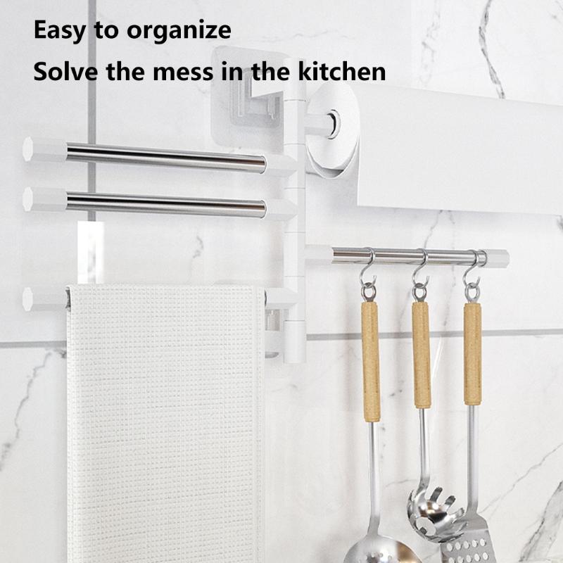 Wall Mounted Towel Bar Swivel Towel Rack Stainless Steel Towel Hanger 180° Rotation Space Saving Towel Rack for Bathroom