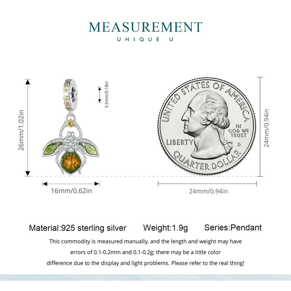 Breloc cu pandantiv cu lămâie albină BAMOER din argint 925, mărgele de insecte pentru femei, brățară și brățară originale, bijuterii fine
