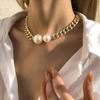 Salircon New Punk Cuban Chains Necklaces Women Vintage Imitation Pearl Pendant Necklace Girl Choker Fashion Accessories Jewelery