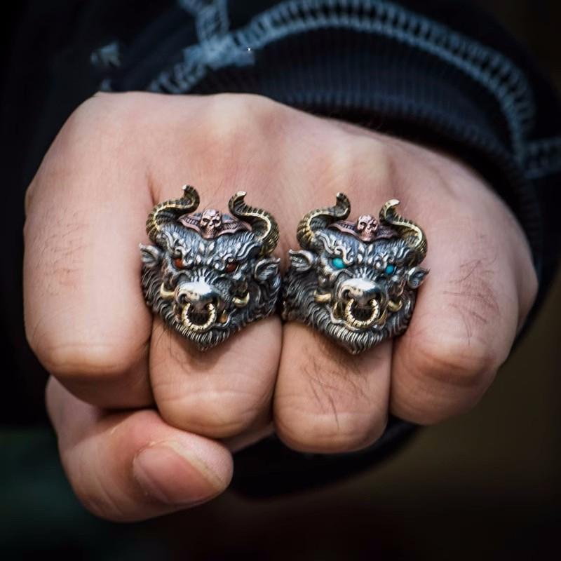 Ring with Bull Head for Men and Women, Open Style New Year Gift, Index Finger Ring, Domineering Carving