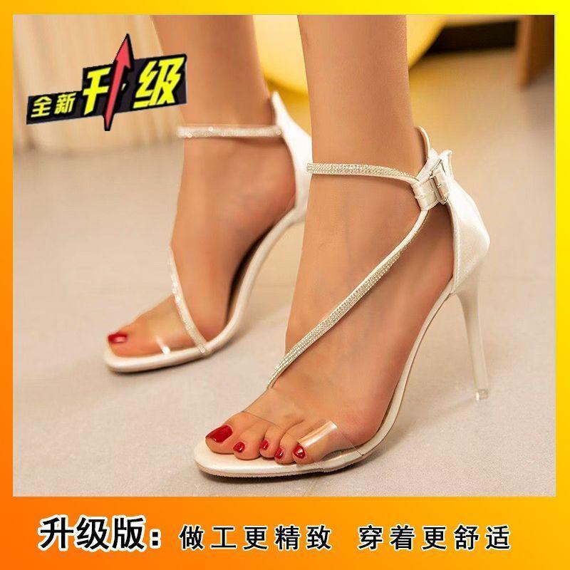 2025 Fashion Open-toe Transparent Sexy Stiletto High Heels Strap Elegant European and American Style Open-toe One-word Buckle Sandals