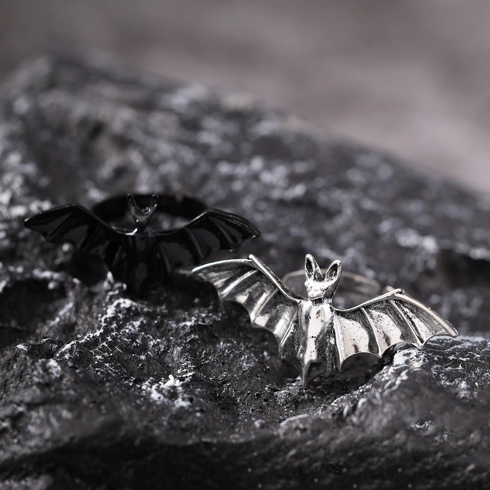 Dark Fashion Spider Web Heart Ring Shiny Rhinestone Halloween Opening Ring Gothic Bat Ring  Gift