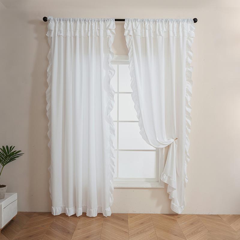 Phantom Yarn Thickened Curtains Finished Semi-Blackout Bay Window Living Room Bedroom French Cream Style Premium Sense Solid Color Versatile